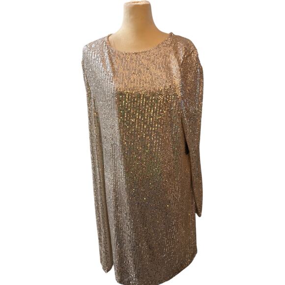 Melrose And Market Long Sleeve Sequin Mini Dress, Champagne, Plus Size 1XL, NWT - Picture 4 of 7